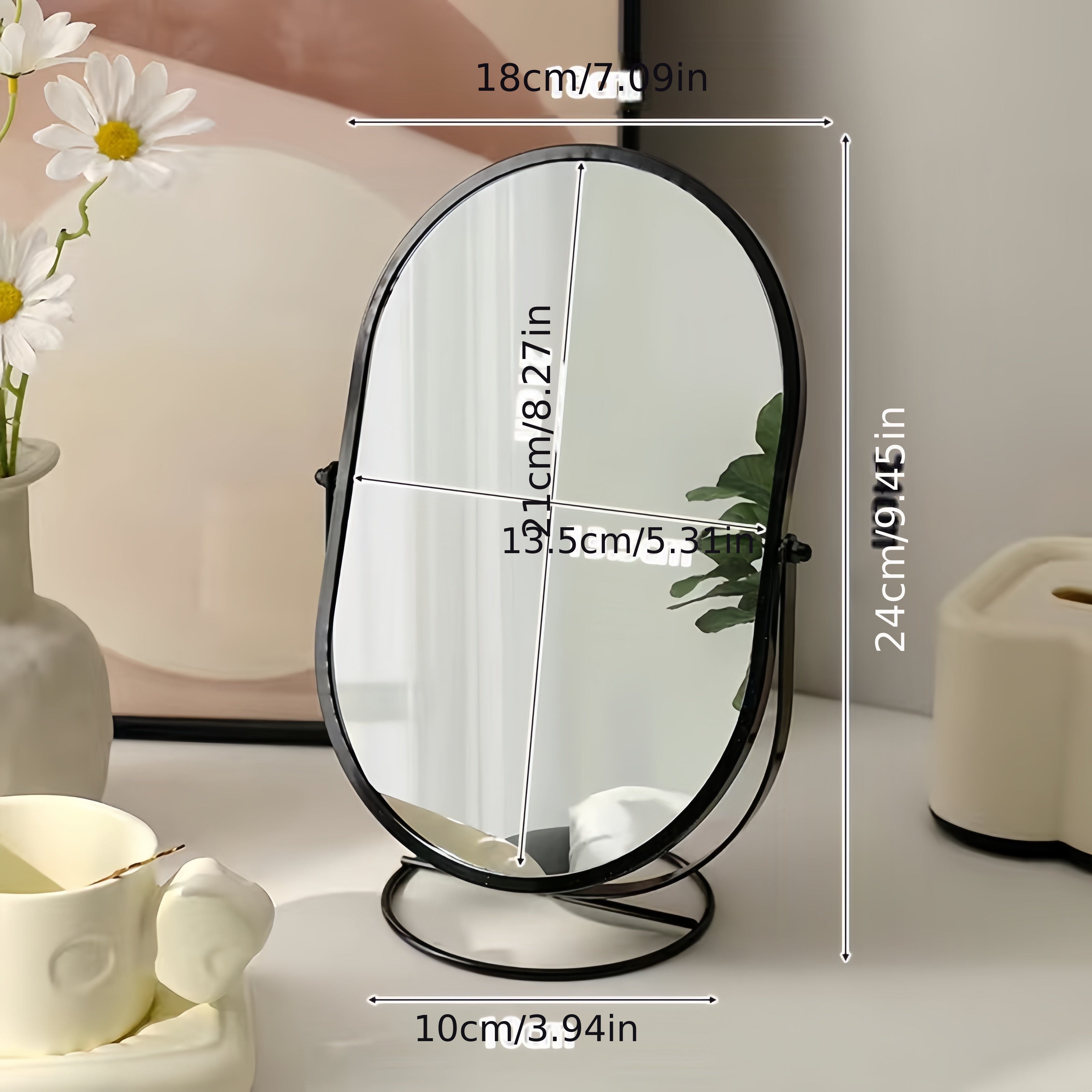 360° Rotatable Freestanding Makeup Mirror with Iron Frame High-Definition Surface for Bedroom Vanity Table
