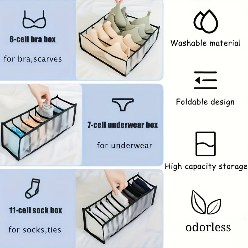 Juego de 3 organizadores de tela plegables con compartimentos para ropa interior, calcetines y sujetadores