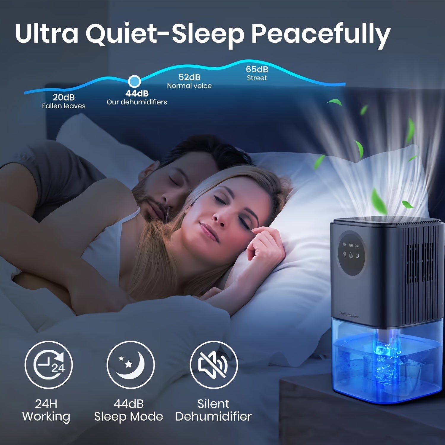 Compact 60oz Dehumidifier for Home Quiet Energy-Efficient with LED Lights