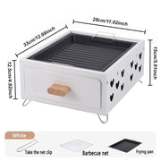 Portativ kvadrat BBQ grill, yopishmaydigan qoplama bilan - Kamping, uy va ochiq havoda pishirish uchun ko‘p maqsadli ko‘mir pechasi. Stainless steel konstruktsiya, choy qaynatish va go‘sht grill qilish uchun ideal.