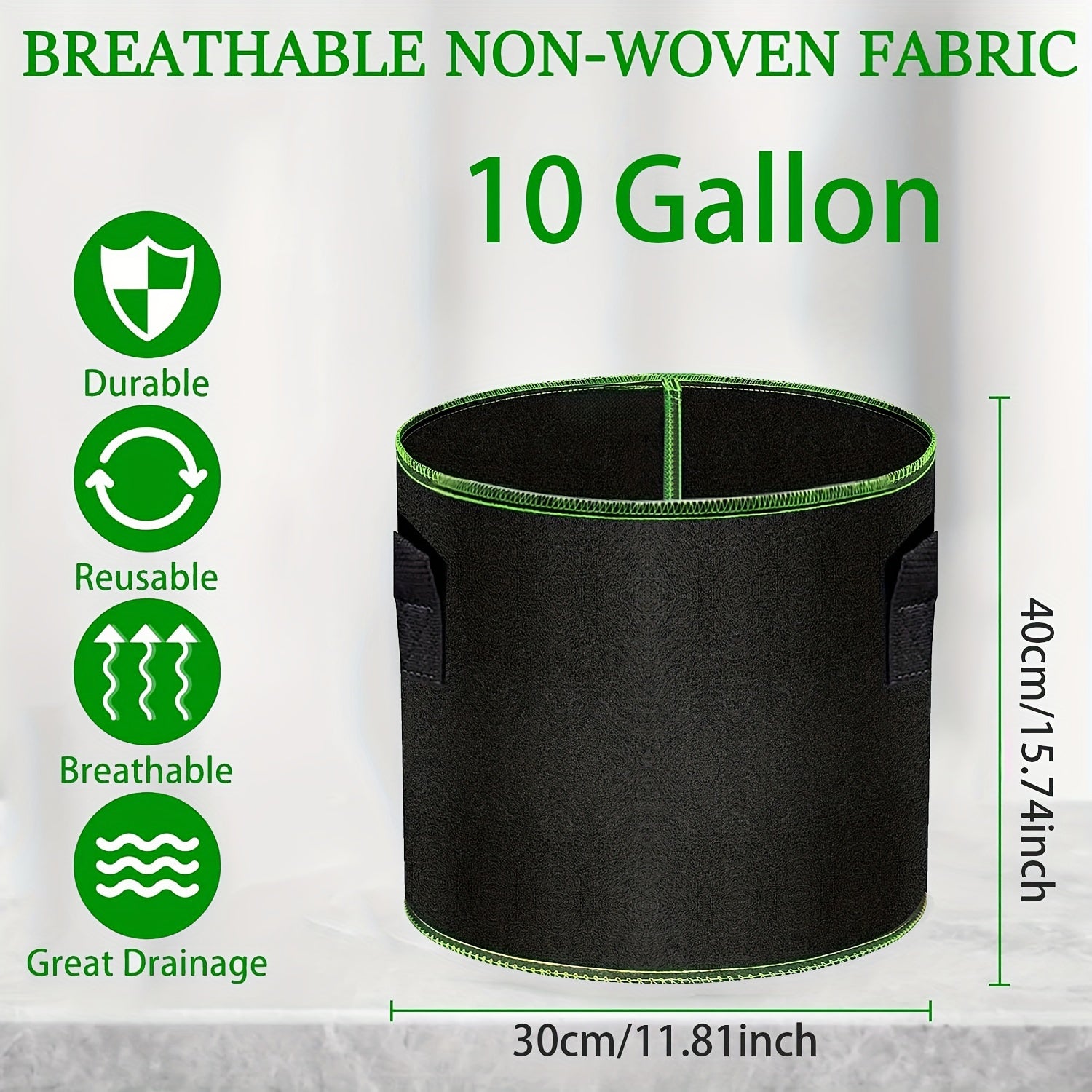 Set of 5 Thickened Non-Woven Planting Bags for Gardening Indoor Outdoor 11.36L 18.93L 26.5L 37.85L