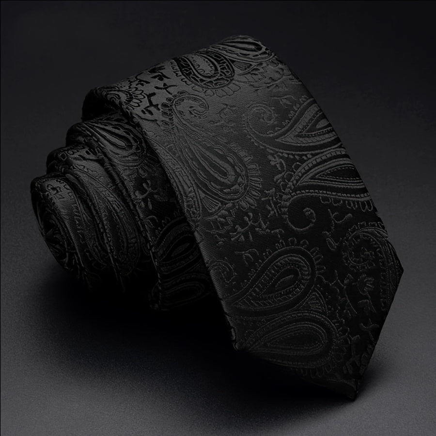 Black Retro Style Tie for Men Classic Silk Business Formal Accessories