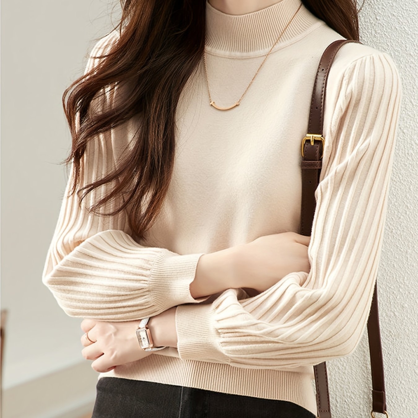 Women's Ribbed Turtleneck Sweater Fall Winter Slim Fit Long Sleeve Casual Knit Top