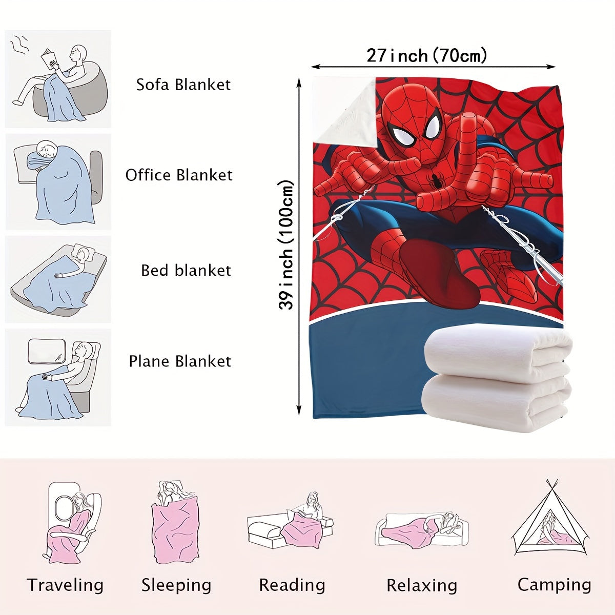 Soft Plush Spider-Man Throw Blanket for Couch Bed Travel Car Use