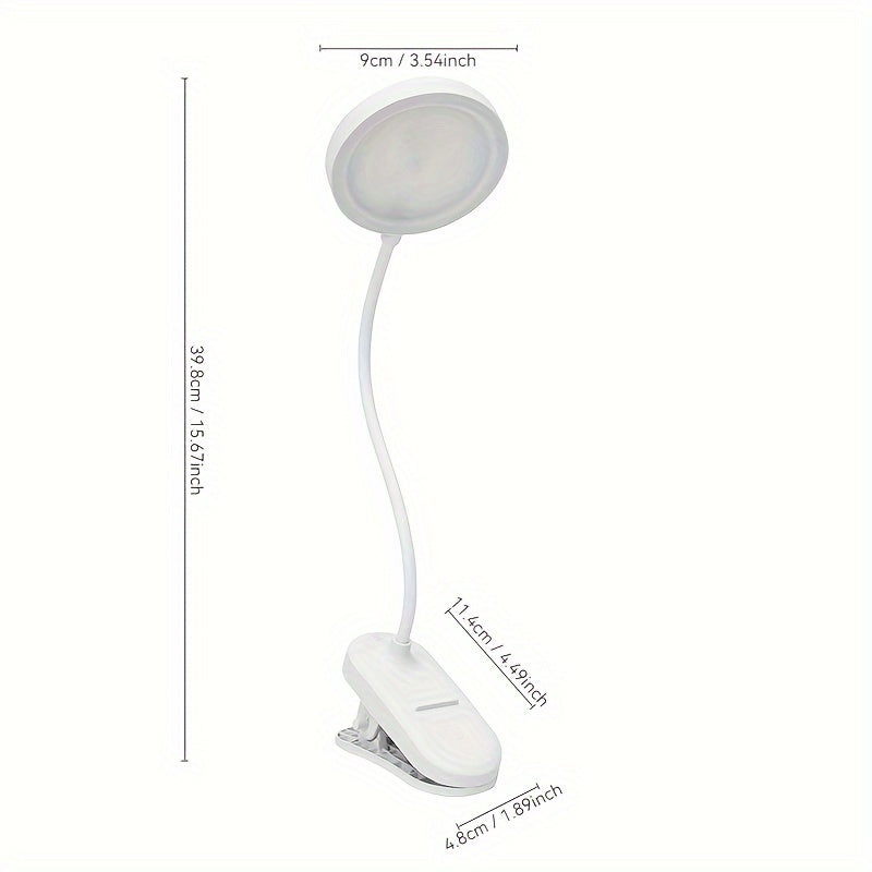 Adjustable Brightness Clip-On LED Desk Lamp with Touch Control and USB Charging for Reading and Studying