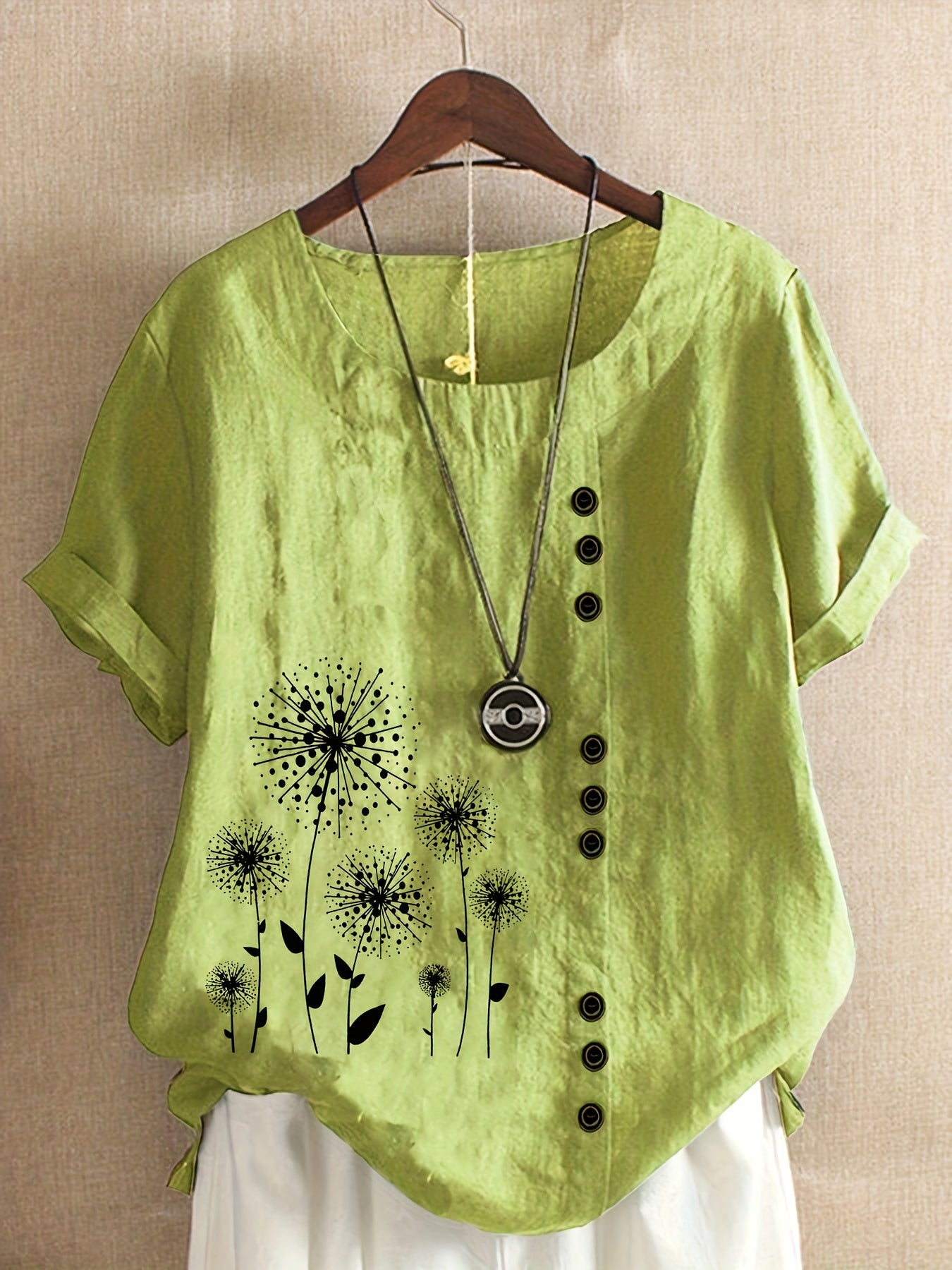 Women's Casual Short Sleeve T-Shirt Black White Floral Lightweight Breathable All-Season