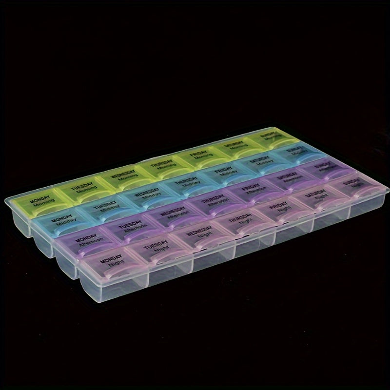 Colorful 4-Week Pill Organizer Compact 28-Compartment Medicine Box