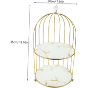 Soporte para pastel de jaula de pájaros de 2 niveles con estantes de mármol, exhibición de postres para bodas y fiestas