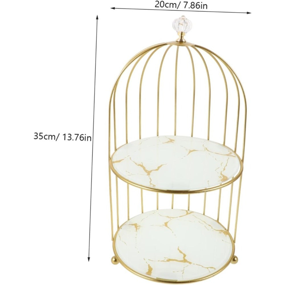 Soporte para pastel de jaula de pájaros de 2 niveles con estantes de mármol, exhibición de postres para bodas y fiestas