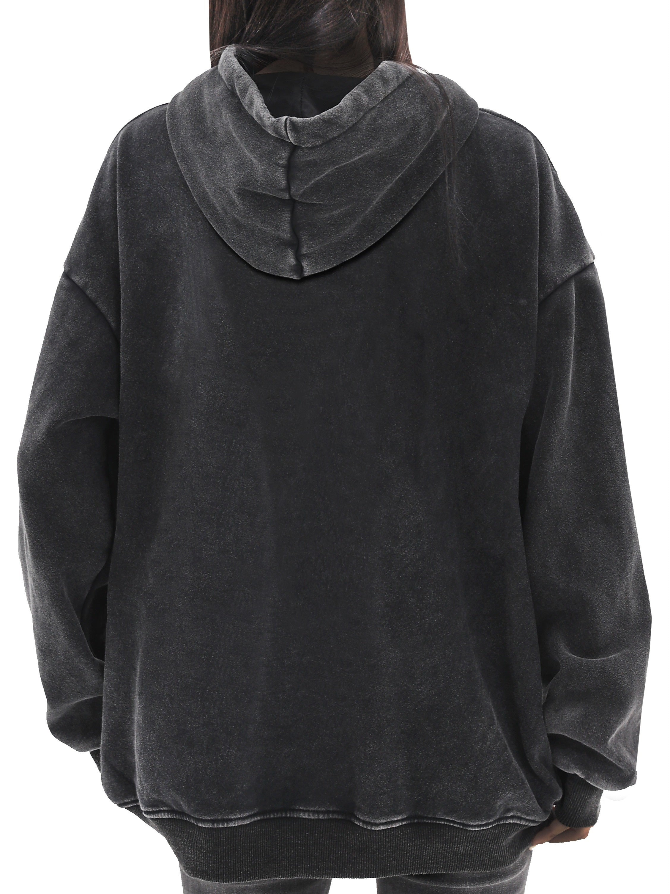 Women’s Plus Size Oversized Hoodie Black Cotton Blend Long Sleeve Casual Sweatshirt