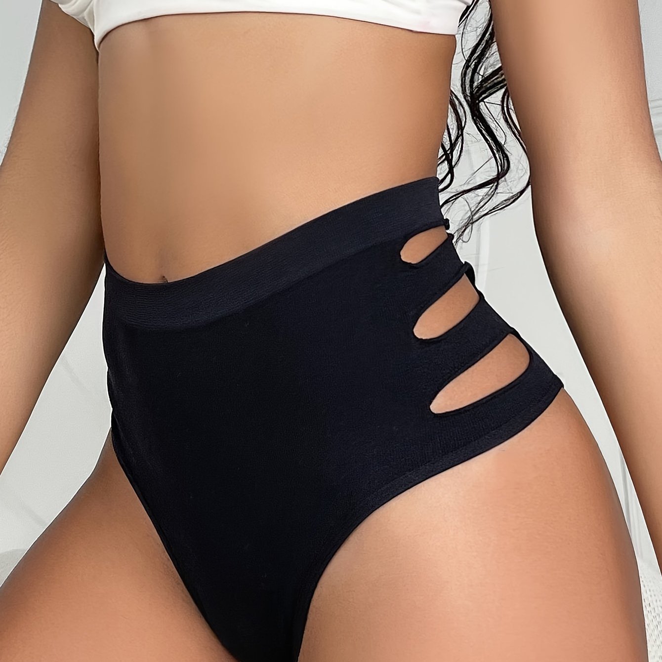 Women's High-Waist Breathable Briefs with Cut-Out Design Comfortable Stretchy Lingerie