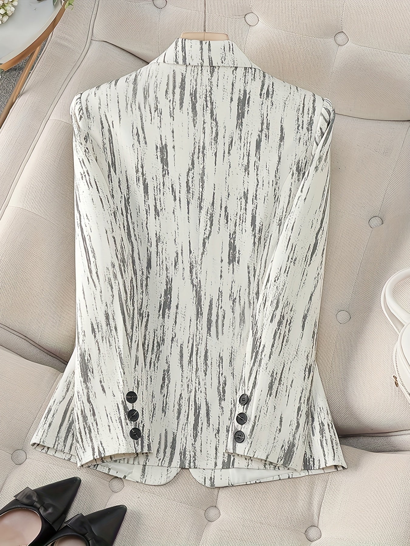 Women's H-Line Blazer Jacket Retro British Style Notched Lapel Button Washable