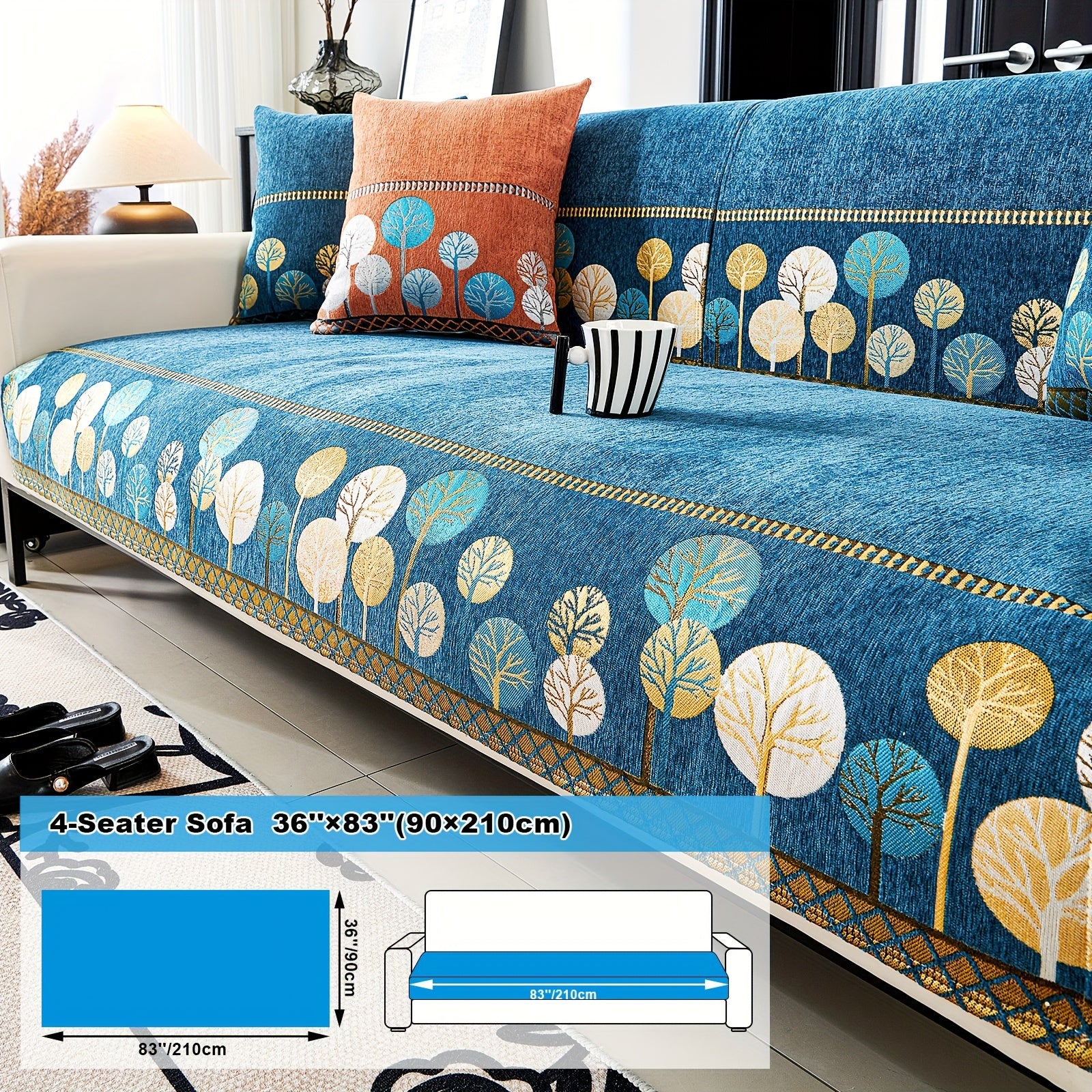 Chenille Sofa Slipcover with Geometric Embroidery Pet-Friendly Fabric for Home Decor