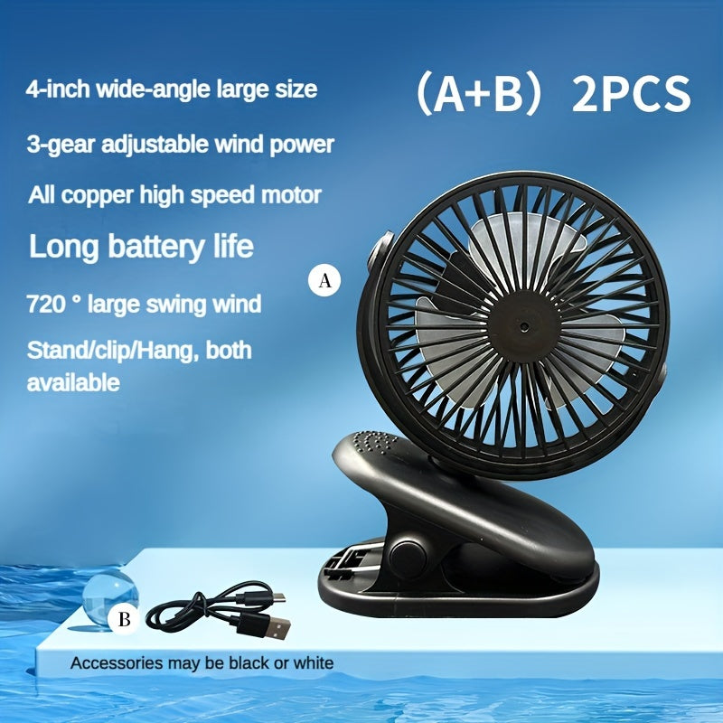 Mini Portable Clip-On USB Rechargeable Fan for Students Dorms Classroom