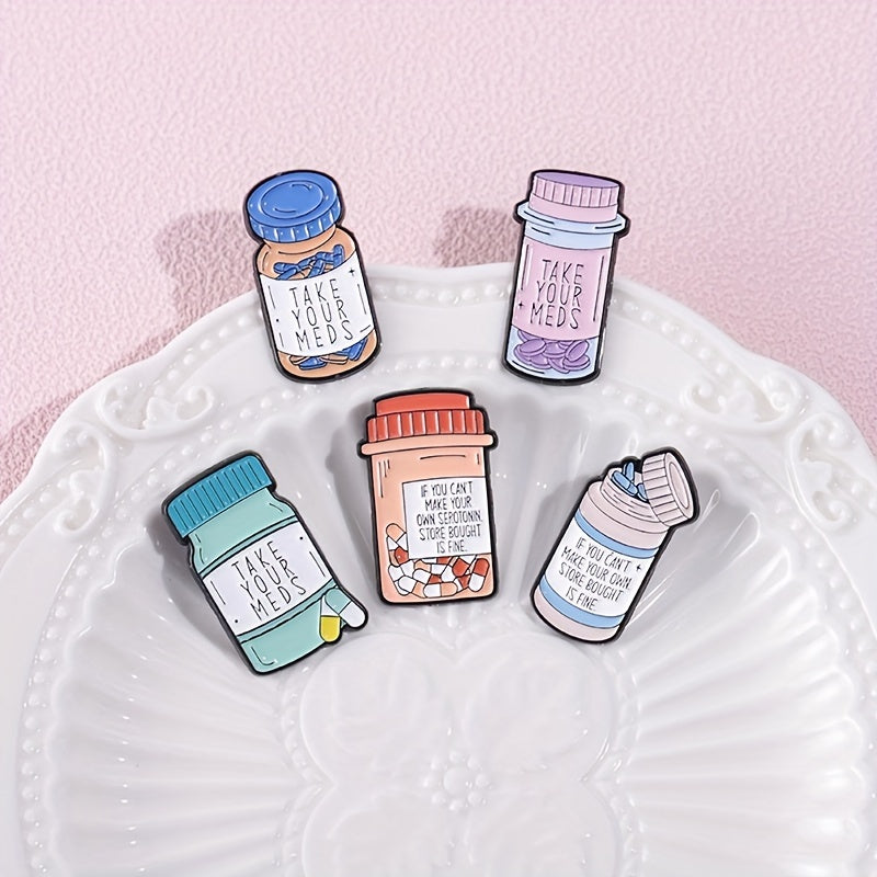 Set of 12 Cartoon Medicine Bottle Brooches Alloy Enamel Jewelry Accessories Gift