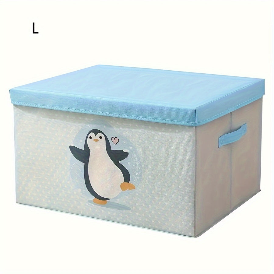 Large Capacity Fabric Storage Box with Lid Cartoon Bear Dog Dustproof Organizer for Clothes Quilts