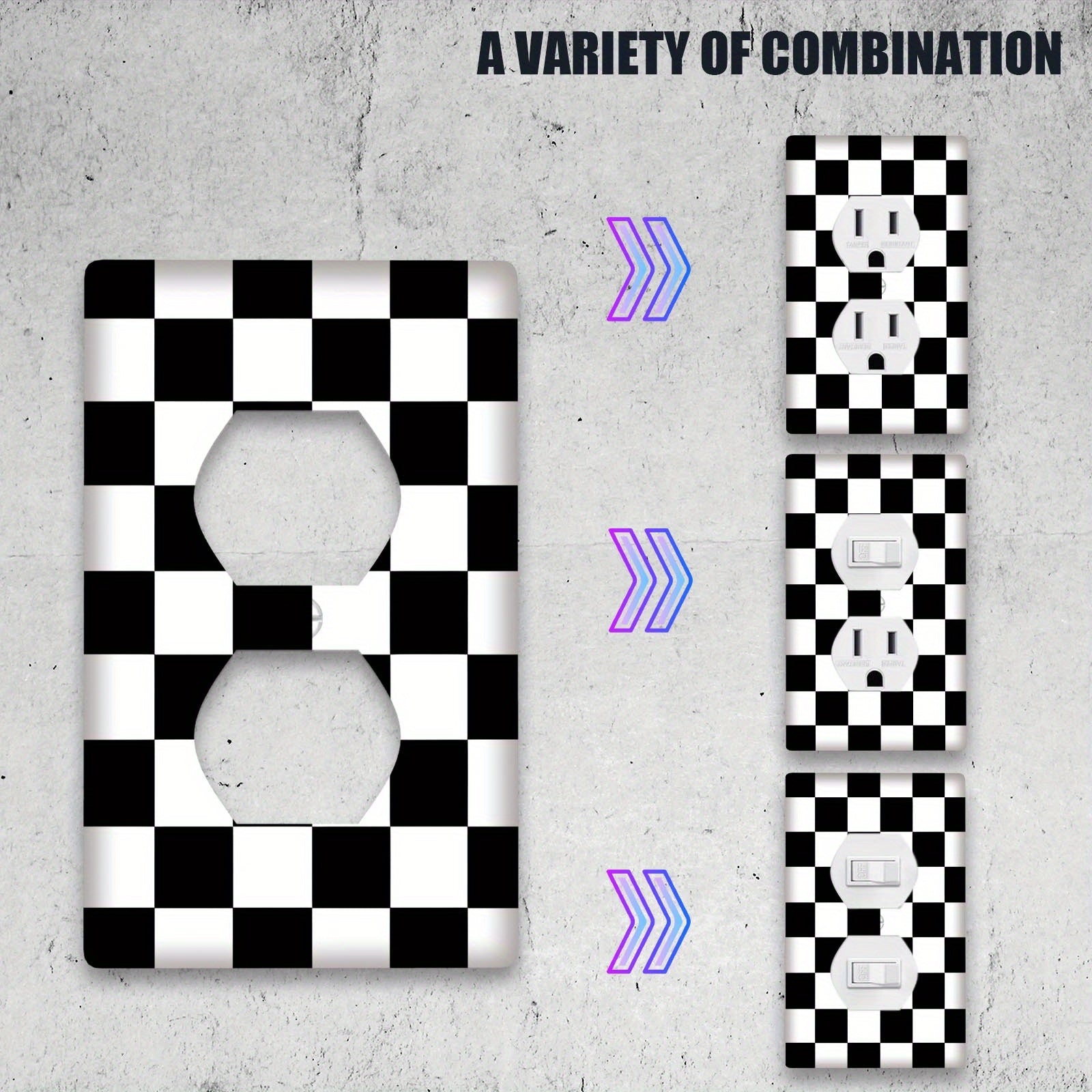 Checkerboard Pattern Switch Plate Cover for 1 or 2 Gang Switches Easy to Clean Suitable for Classrooms and Bedrooms