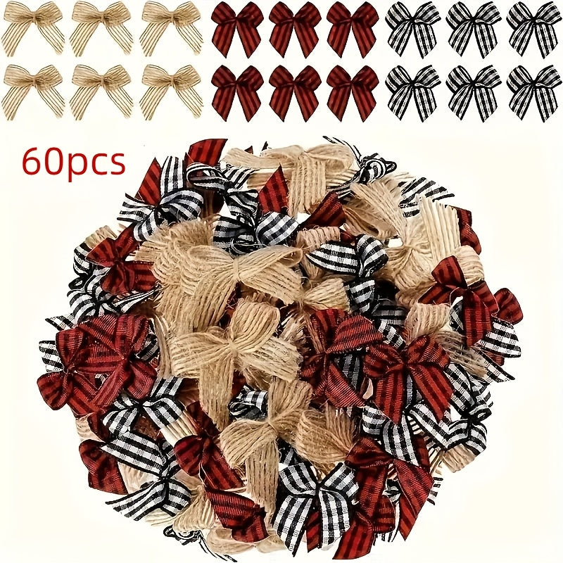 Mini Red and Black Plaid Ribbon Bows for Christmas Holiday Decor 30 Pack