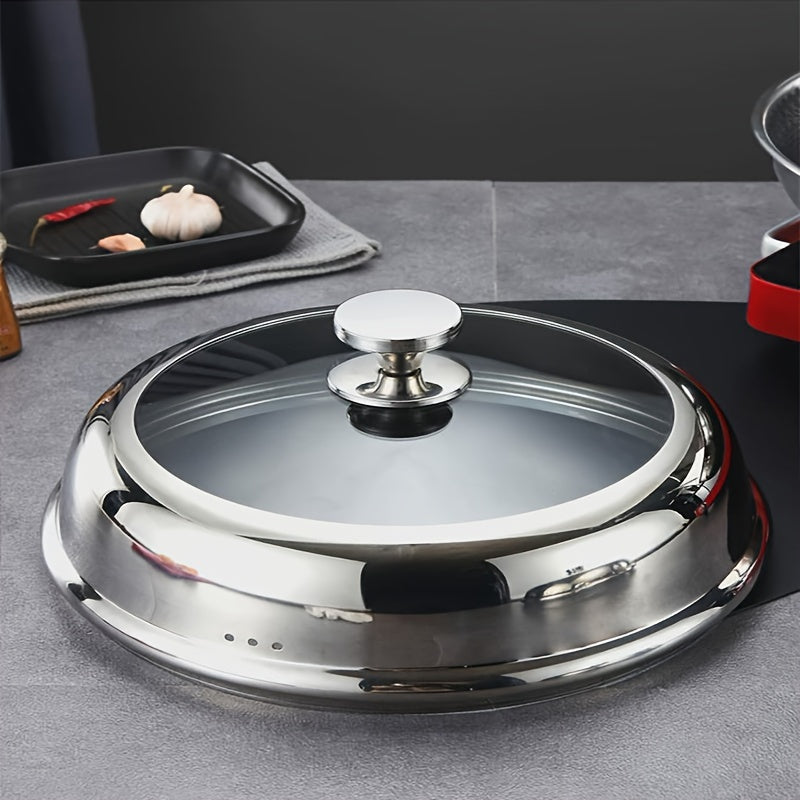 Stainless Steel Frying Pan and Steamer Lid with Glass Cover for Kitchen