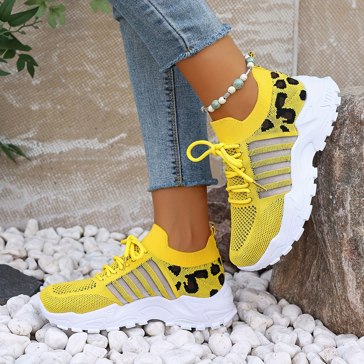 Zapatillas atléticas transpirables con estampado de leopardo para mujer, ideales para correr y hacer ejercicio