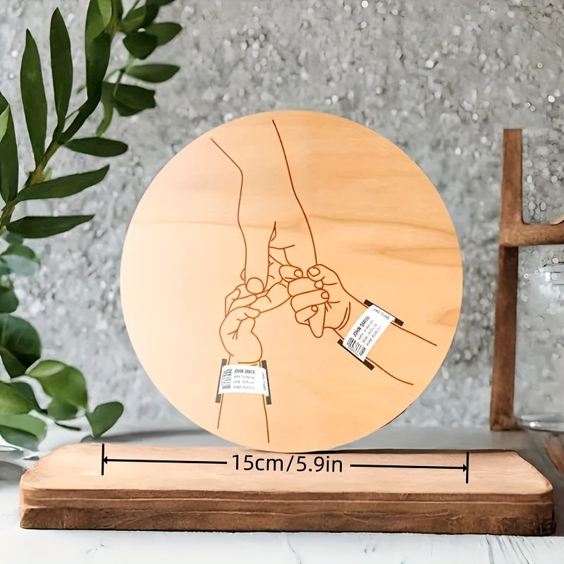 Wooden Birth Bracelet Keepsake with Engraved Heart and Round Memorial Plaque for Mother's Day and Family Gift