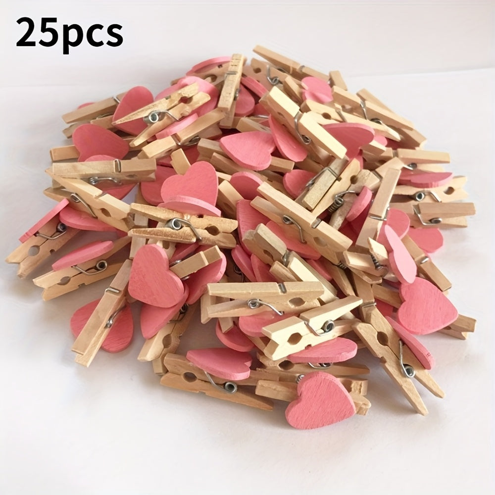 25 Red Heart Wooden Clothespins for Photos, Paper, Postcards, Home Decor