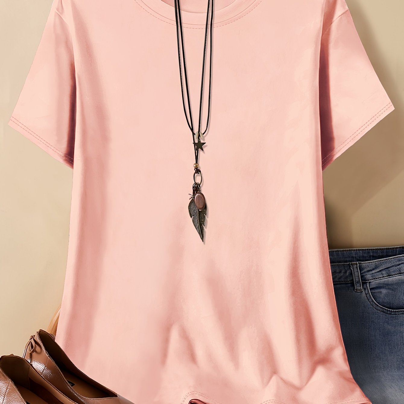 Plus Size Women's Cotton Plain T-Shirt in Black Large