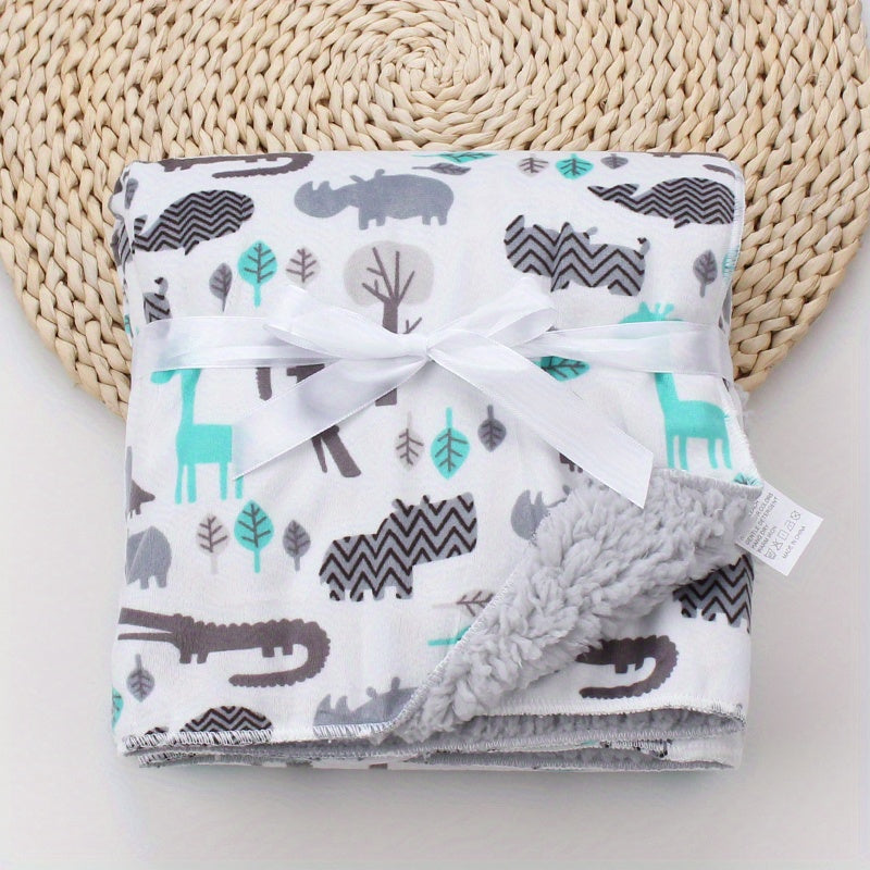 Baby Lamb Blanket Double-Layered Cartoon Print Soft Cozy All-Season Gift