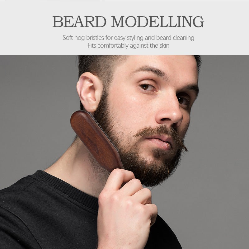 Men Wooden Boar Bristle Hairbrush for Beard Styling and Hair Smoothing