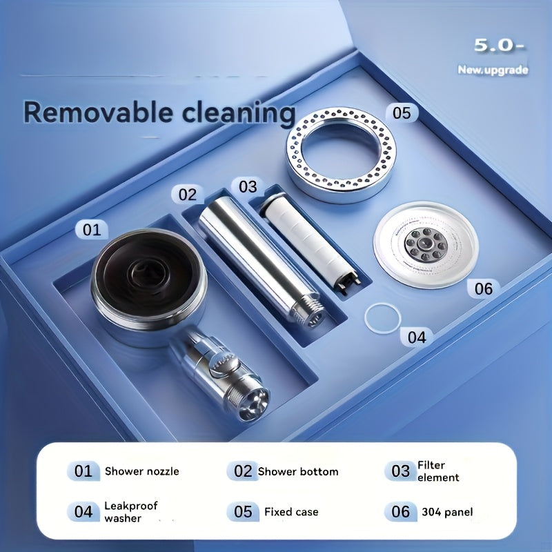 5-Mode sozlanadigan qo‘l showerhead filtri bilan, polish qilingan yakuniy qoplama, butun tanani his qilish