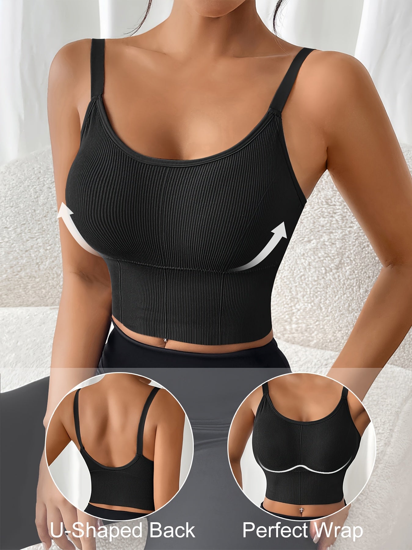 Plus Size Sports Bra and Tank Top Set for Yoga and Running Solid Ribbed