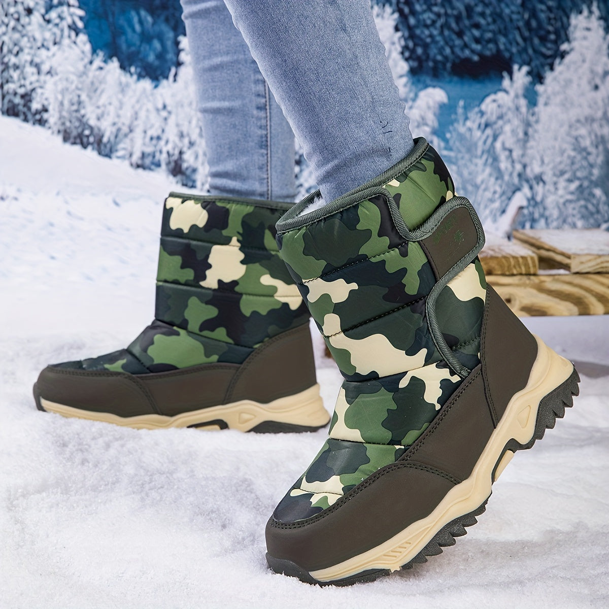 Unisex Camouflage High-Top Snow Boots for Boys Girls Toddler Winter Warm Insulated