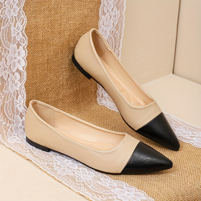 Women's Colorblock Flat Ballet Shoes Slip On Point Toe Casual Lightweight