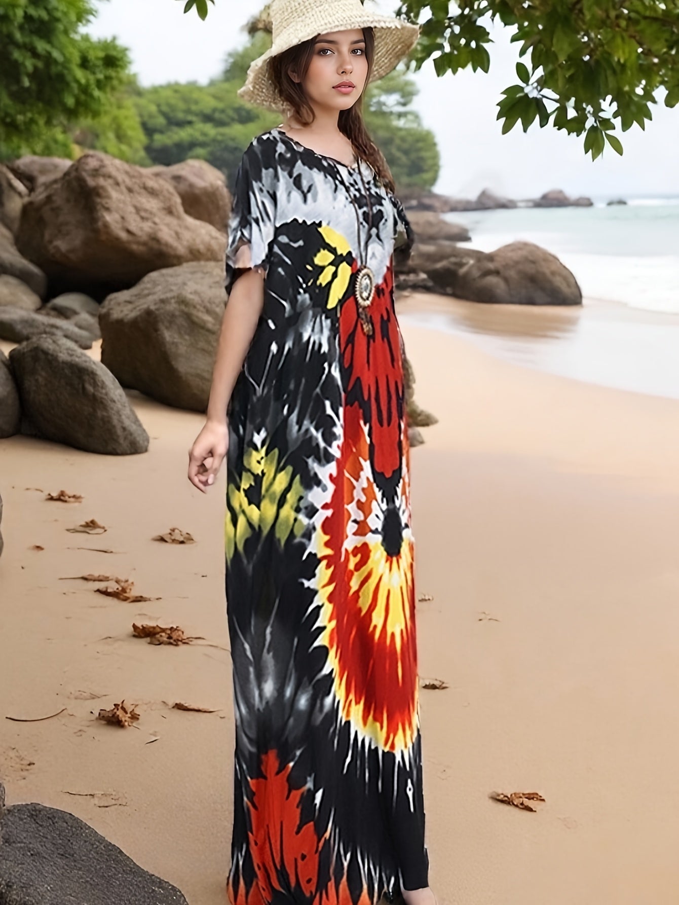 Plus Size Women's Loose Middle Eastern Beach Cover-Up for Bikinis and Vacation