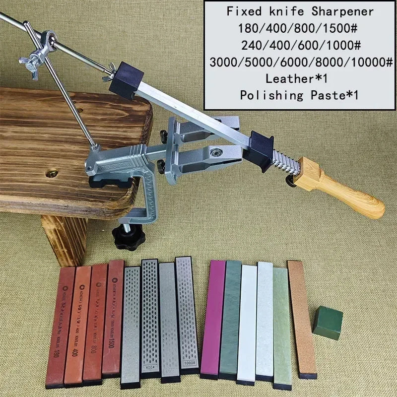 Ручной кухонный точильный камень с фиксацией угла и набором шлифовальной крупы из эмery
