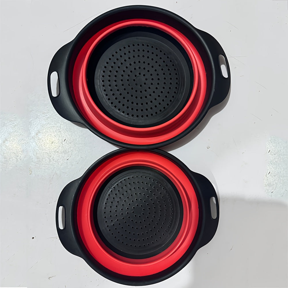 Silikon Suv Olib Tashuvchi Savatlar To'plami - 2 Ta Yumaloq Qaytariladigan Kolandlar va Lavabo Filtrlari, Oshxonada Makaron, Salat, Sabzavot va Mevalarni Suvini Olib Tashlash uchun Mukammal - Katta va Kichik O'lchamlar, Ko'p Funktsiyali Oshxona Asbobi