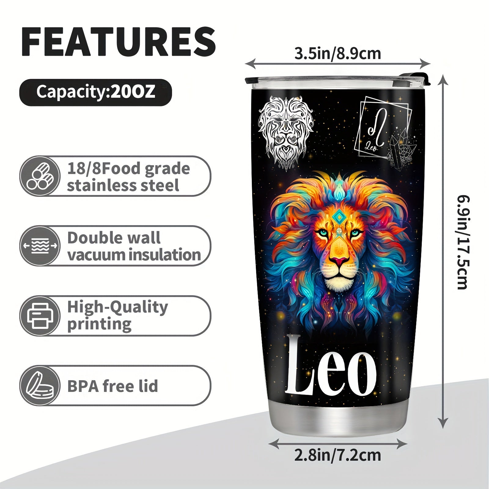 Stainless Steel Zodiac Mug Double Wall Insulated Astrology Gift