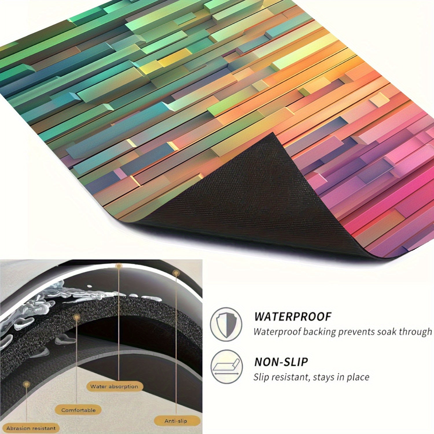 Qattiq, issiqka chidamli g'ovakli kauchuk pechka mato, kamalak naqsh bilan. Chizishlarga, yog' va dog'larga qarshi. Qayta ishlatiladigan, idish-tovoq mashinasida tozalash mumkin va yorqin oshxona dekoratsiyasi.