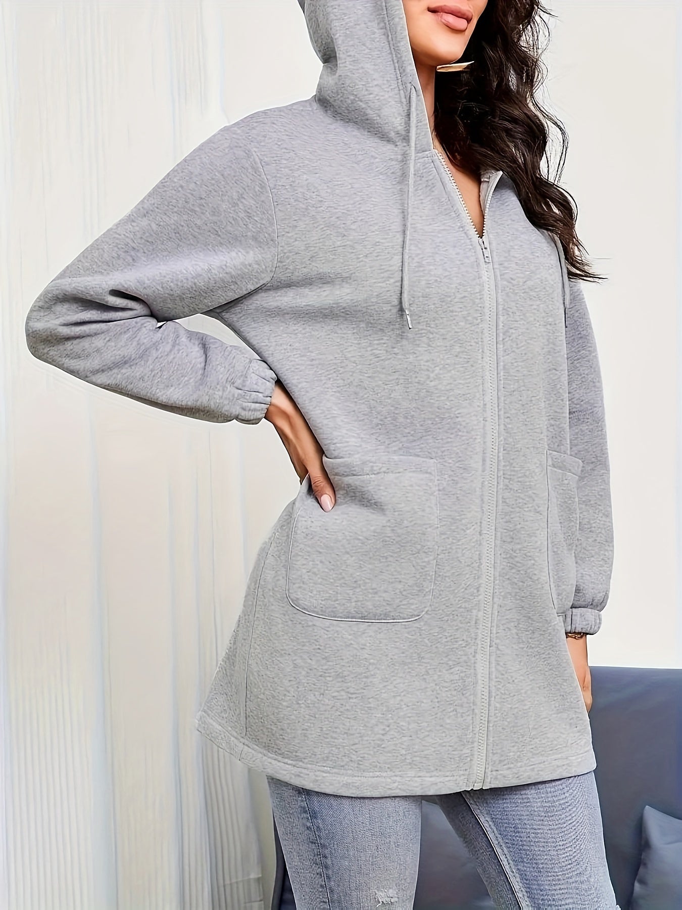 Women's Plus Size Full Zip Hoodie with Pocket Casual Fall Winter Polyester