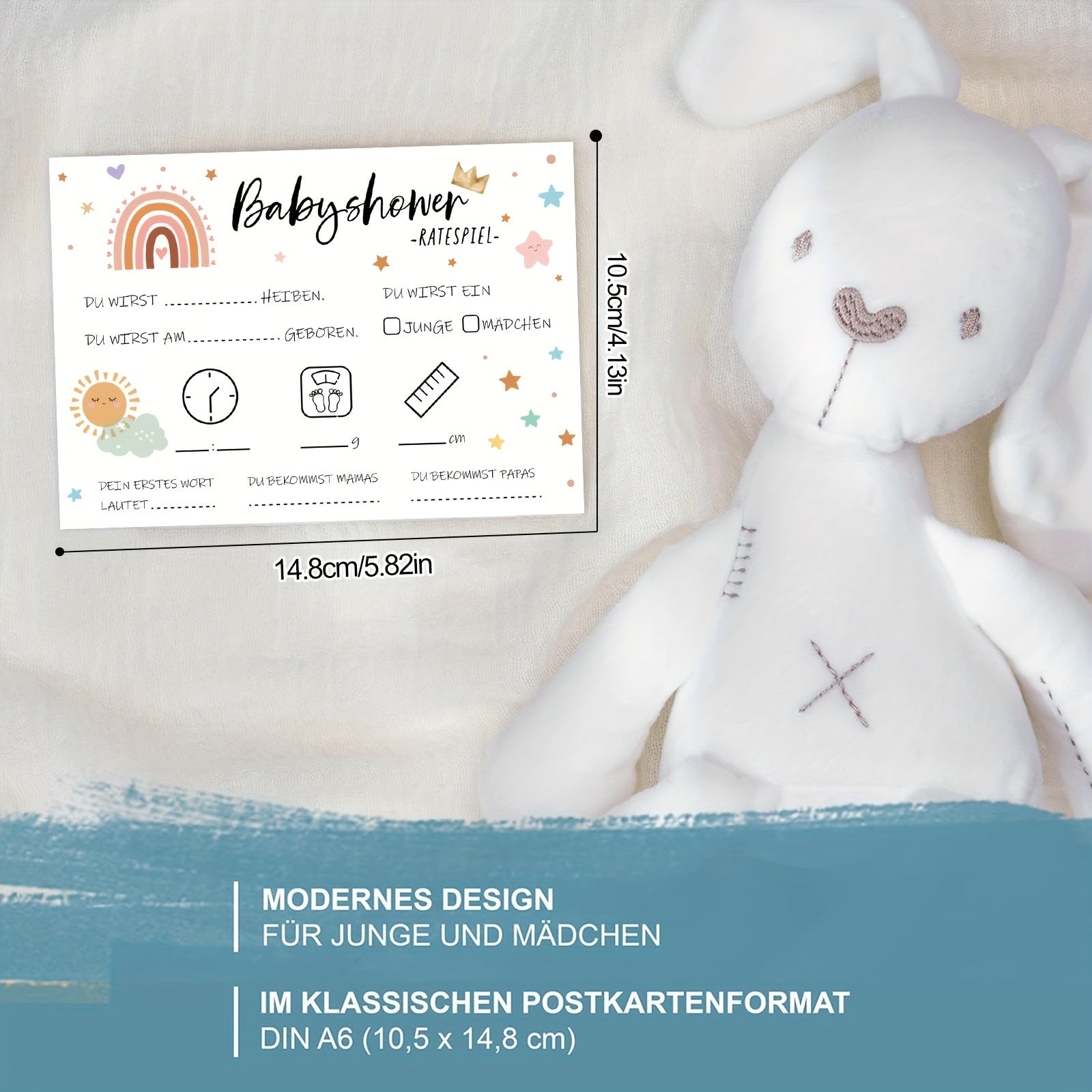 Kids Shower Quiz Game Cards for Boys and Girls Party Activity A6 Size