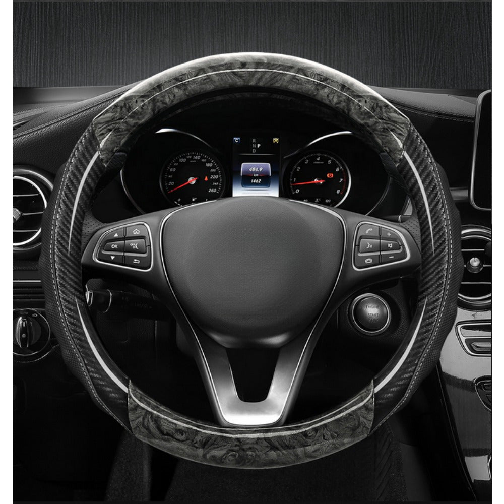 Universal Wooden and Faux Leather Steering Wheel Cover Non-Slip Breathable Durable