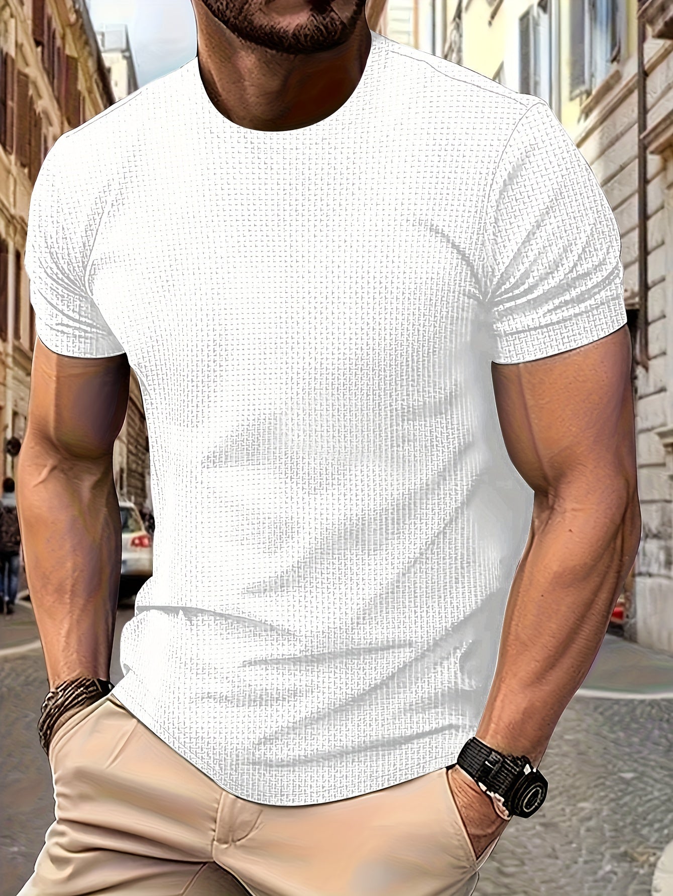 Men's Solid Color Nylon Crew Neck T-Shirt for Summer Casual Regular Fit