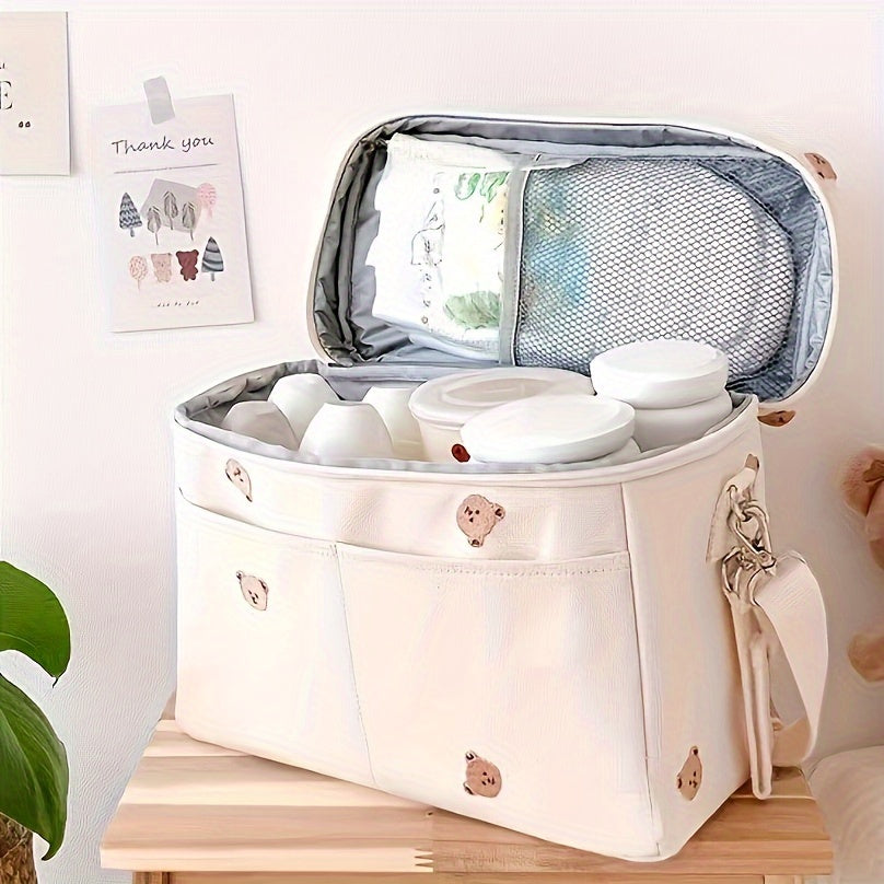 Animal Print Linen Diaper Bag with Insulated Stroller Organizer and Multiple Storage Compartments