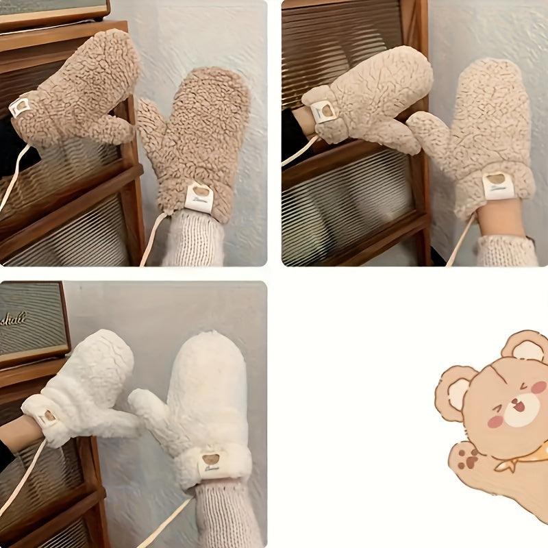 Cashmere Mittens for Women Winter Warm Cozy Soft Animal Pattern