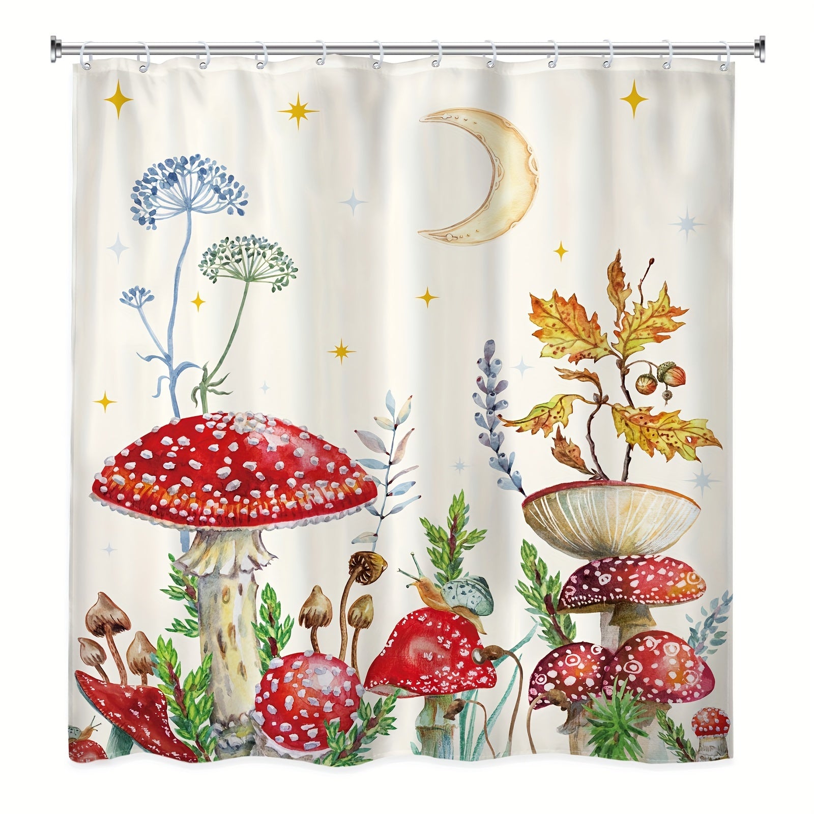 Boho Shower Curtain Waterproof Polyester with Abstract Moon Phase Design 12 Hooks Included