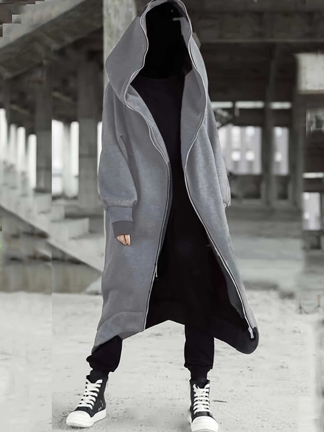 Women's Black Oversized Hoodie with Full Zip and Front Pockets for Fall Winter Casual Style