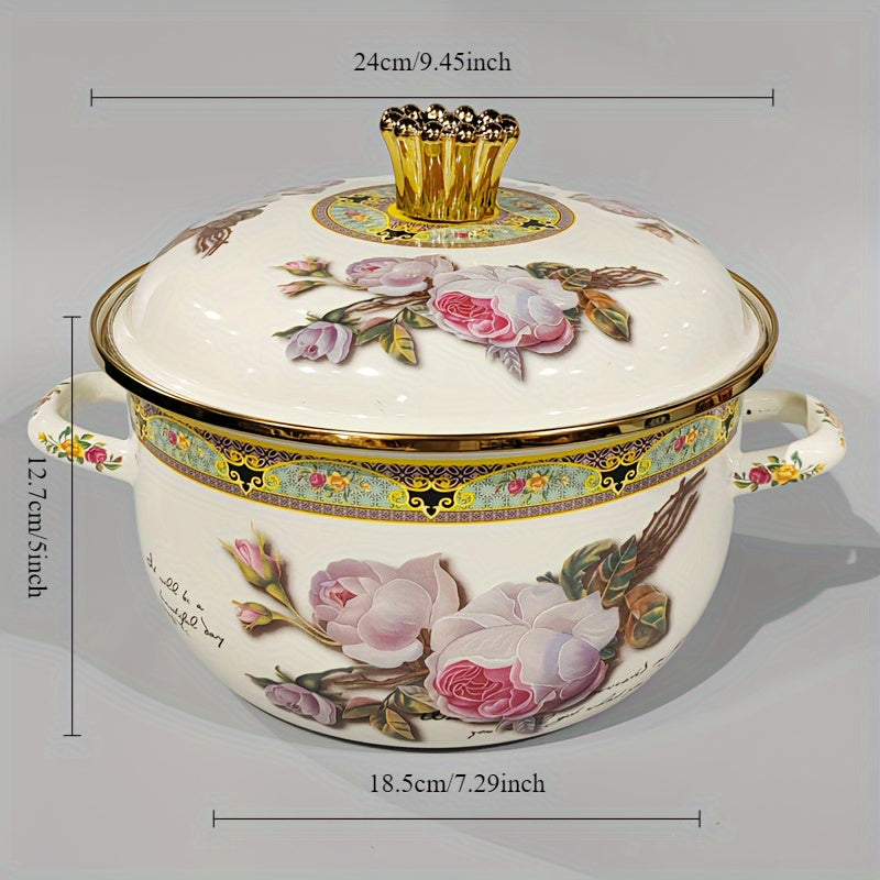 Enamel Soup Pot Double Handle High-Temperature Resistant for Stews and Boiling