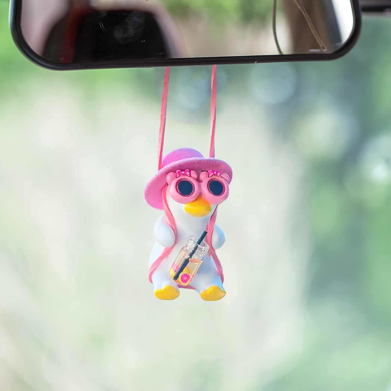 Women Girl Car Hanging Ornament Cute Duck Mirror Decor Rearview Mirror Accessory
