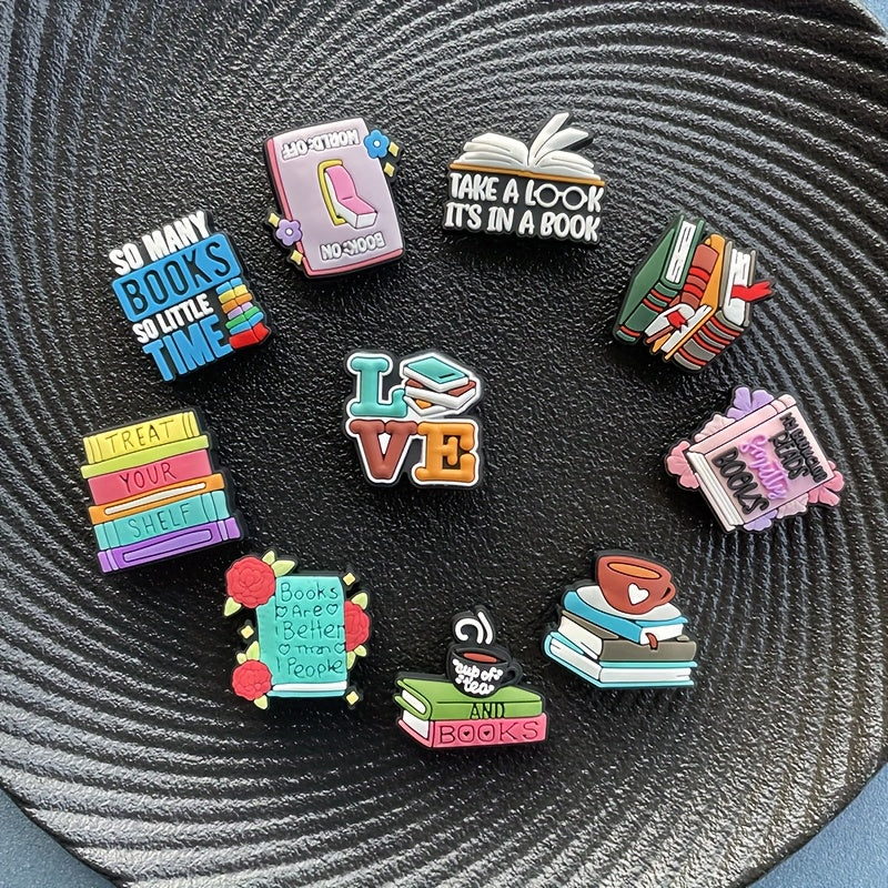 10Pcs Kids Shoe Decorations PVC Book Theme Shoe Ornaments DIY Gift Set