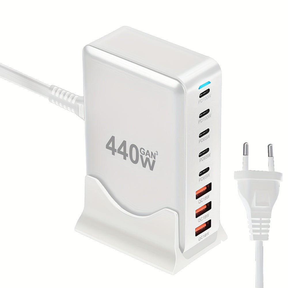 440W GaN Multi-Port Fast Charger Station with 8 USB-C and USB-A Ports European Plug